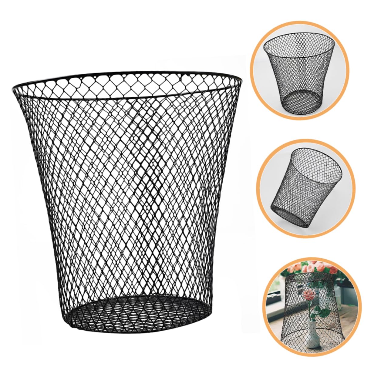 Iron Woven Storage Basket Kitchen Organization Office Organizing Bin Fruit Vegetable Holder Trash Can Multifunctional Laundry Hamper