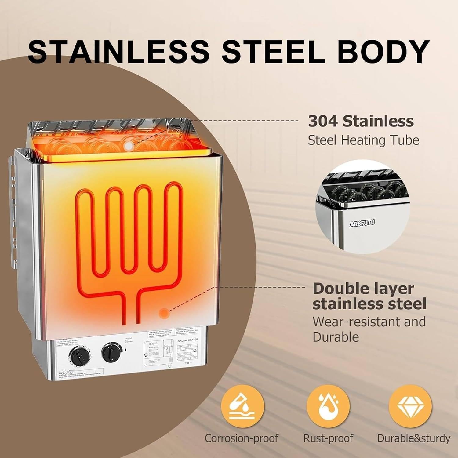 Stufa elettrica per Sauna in Acciaio Inossidabile, Attrezzatura per Riscaldamento per Bagno Turco, Stufa per Sauna con Bagno Turco Secco, riscaldatore Elettrico per Sauna Domestica 4.5KW/380V