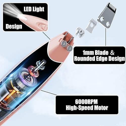 Miniatura 5 de KIKETECH Recortadora LED de patas de perro, inalámbrica, de bajo ruido, para aseo, afeitadora recargable de área pequeña para gatos, rojo suave