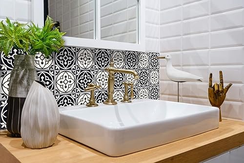 Miniatura 2 de Mi Alma Calcomanías de azulejos en blanco y negro, 24 unidades, calcomanías de vinilo para baño y cocina, simplemente despegar y pegar, decoración