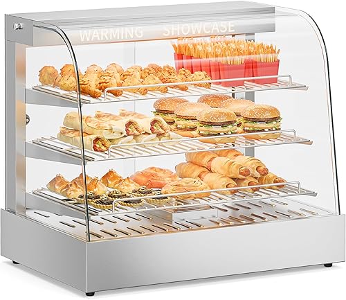 Miniatura 13 de ROVSUN Calentador de alimentos de 48 pulgadas, calentador de pizza de 3 niveles, calentador de pretzel con estantes ajustables LED extraíbles Negro