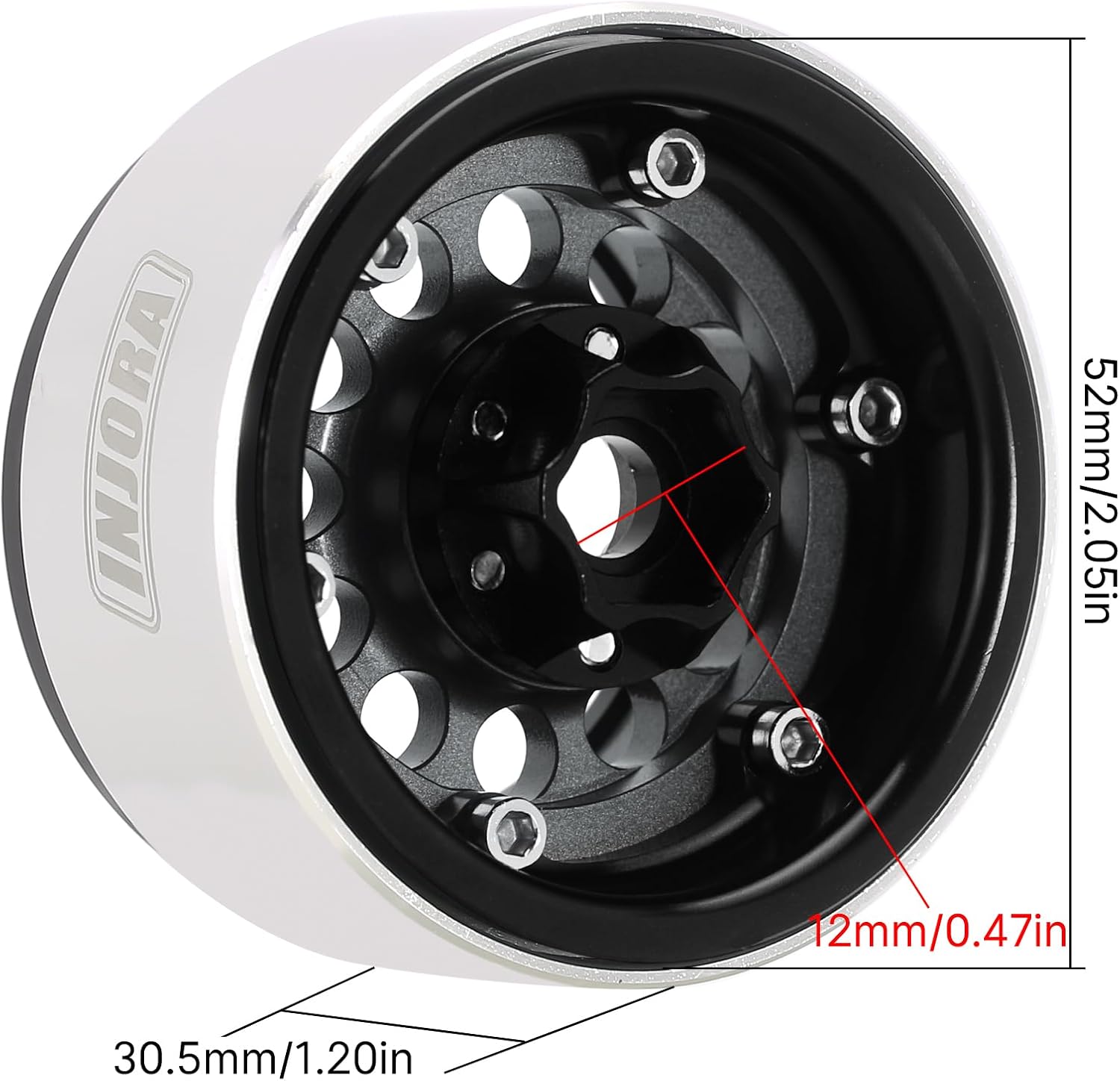 INJORA 1.9" Beadlock Wheel Rim - 150g Super Heavy Brass & Aluminum Deep Dish Wheel for 1/10 RC Crawler SCX10 TRX4 VS4-10 Gen8 (Grey)