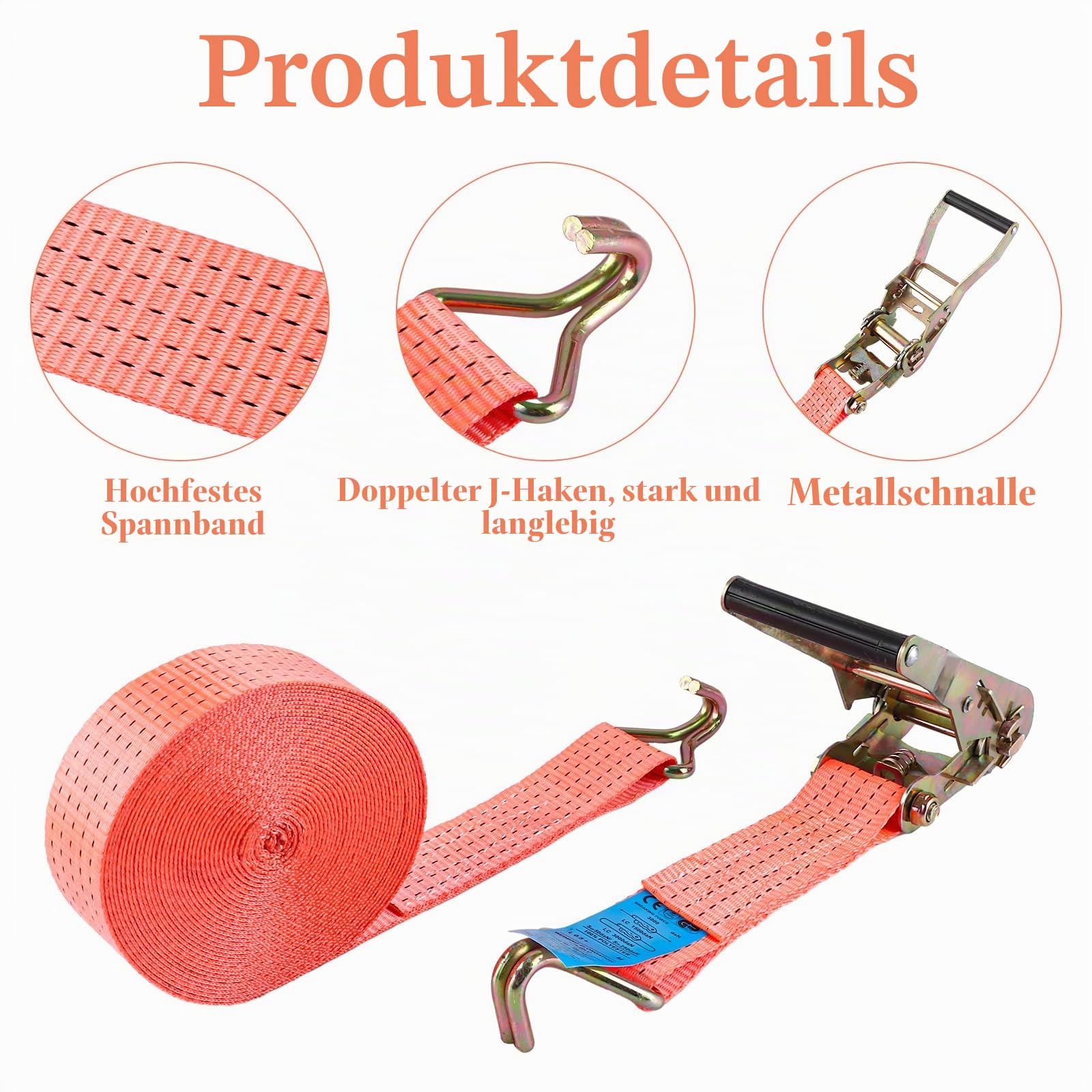 DAJAVE 4 Stück Spanngurte mit Ratsche 50mm Ratschengurte 5000KG Spanngurte 10m, Zurrgurte mit Ratsche - ratschen Set - Spanngurt Orange 10m, Zurrgurte wetterfest & robust