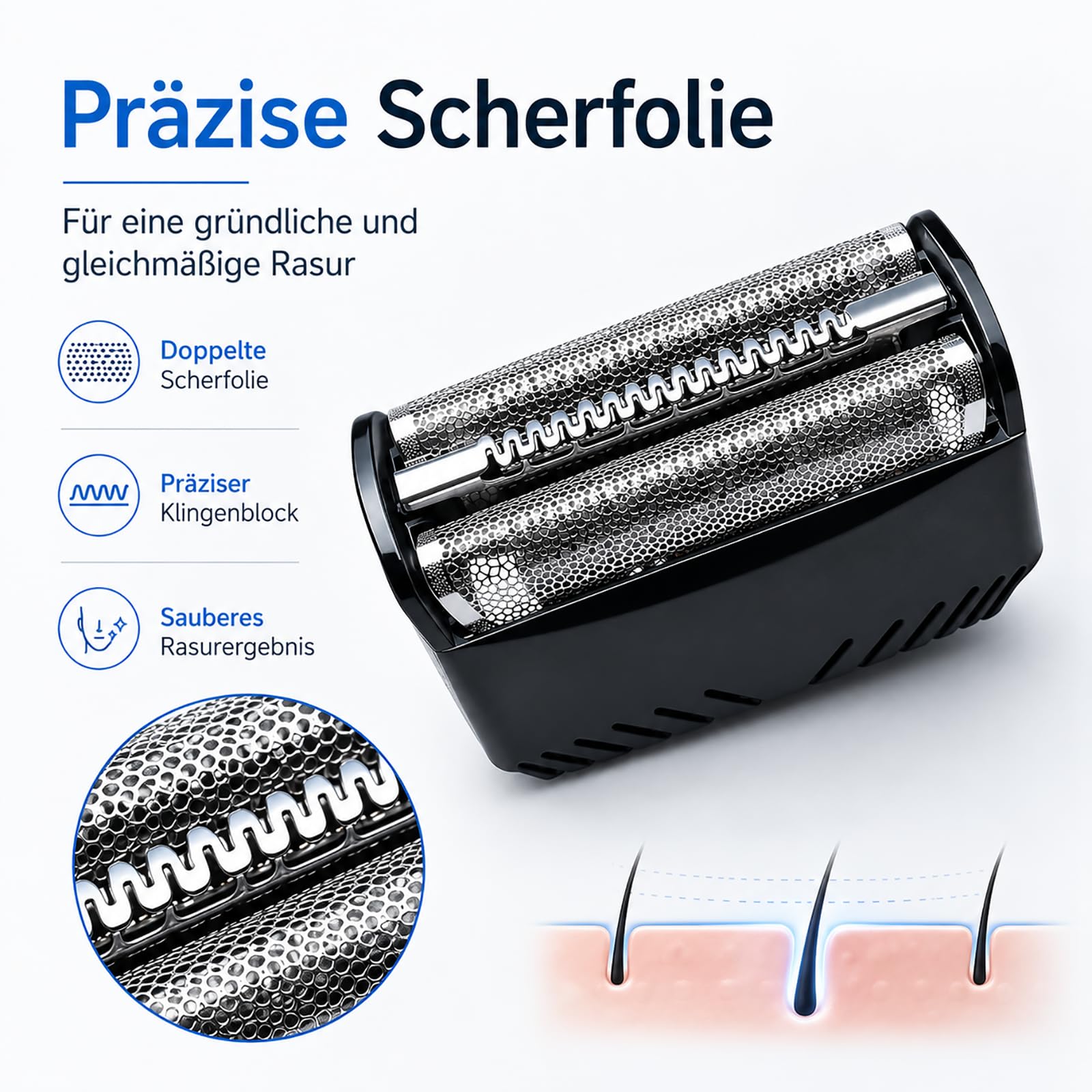 Poweka Scherfolie Scherkopf Kompatibel mit 30B | Hochwertiges Kombipack Klingenblock Messer Rasierklinge für Series 3 30B / 7000/4000 Series