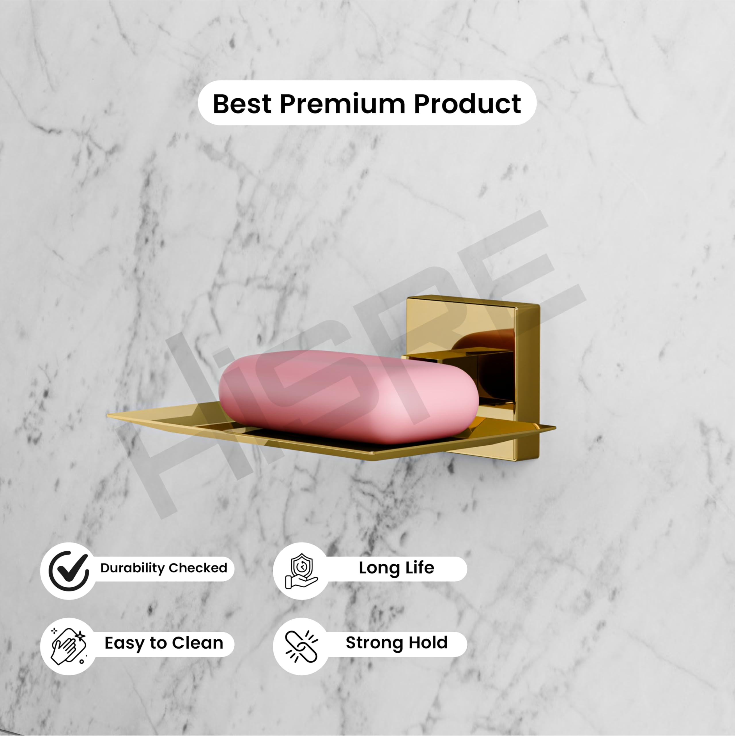 HISRE Luxury Wall-Mounted Soap Dish Holder | Polished Gold Finish, Modern Square Design, Rust-Resistant Bathroom Soap Tray, photo 4 of 5
