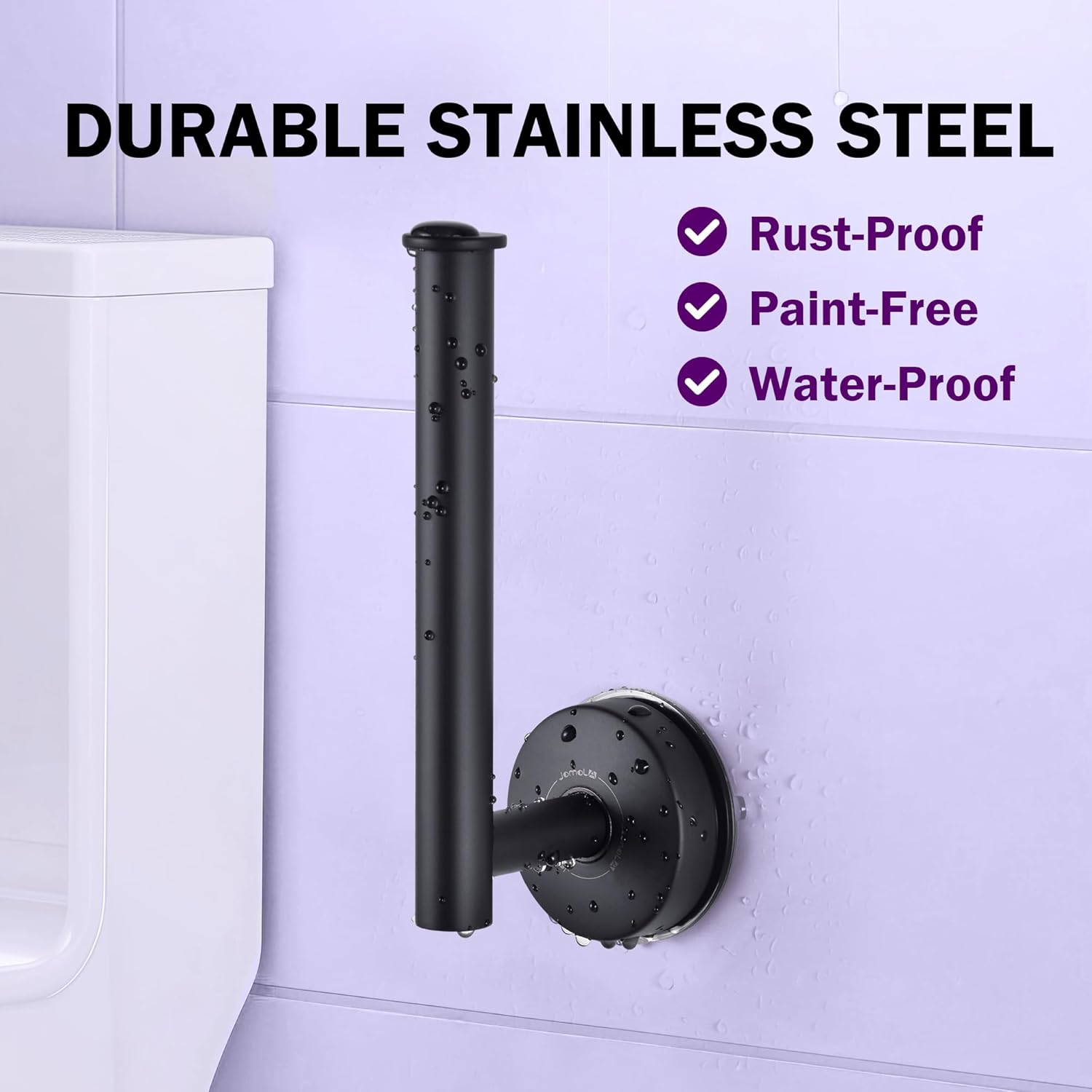 JOMOLA Suction Cup Toilet Paper Holder Bathroom Tissue Paper Stainless Steel Holder Toilet Paper Roll Dispenser Matte Black,2 PCS