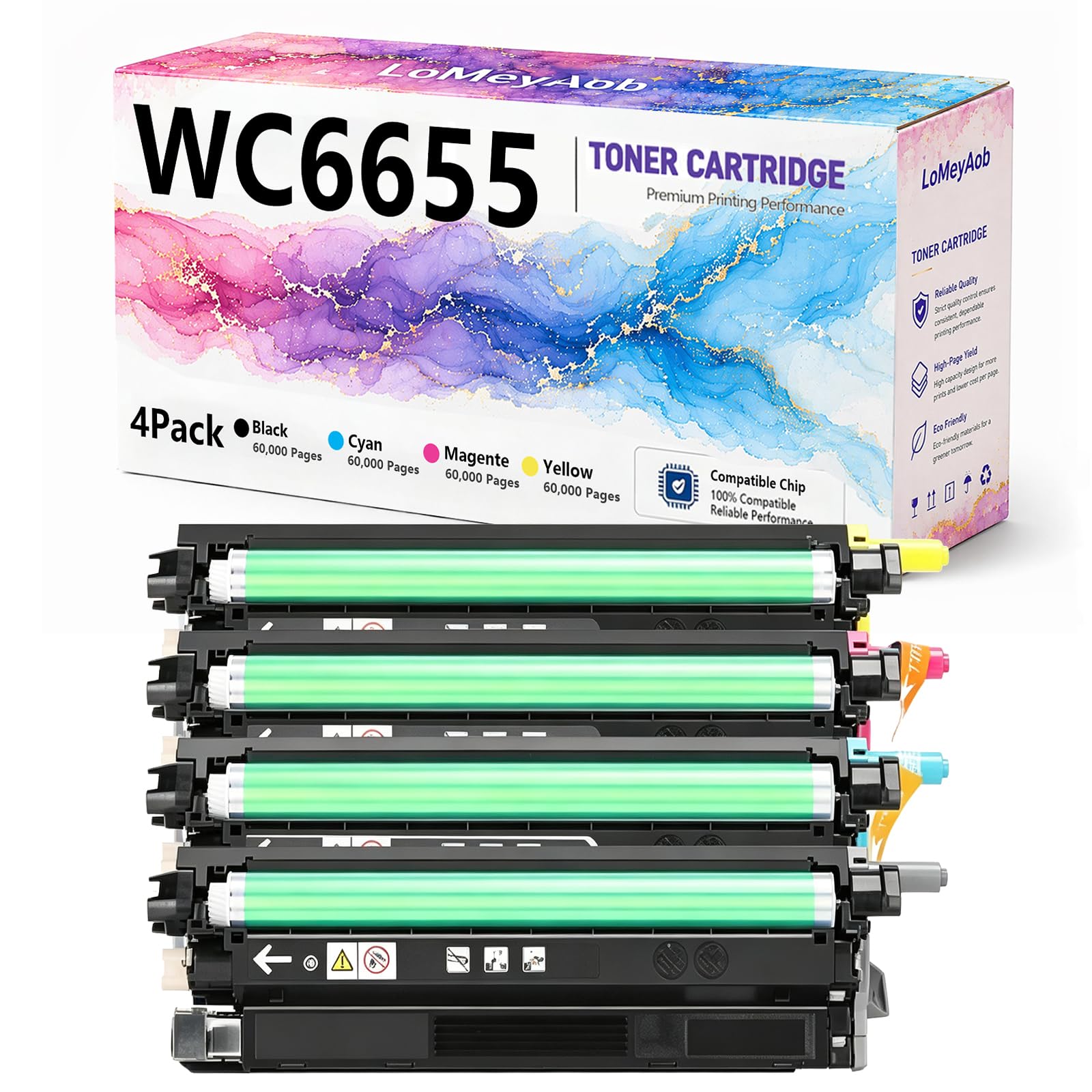 Cartuccia di toner WC6655 6655, Sostituzione ad alta resa per la stampante a colori Xerox LaserJet 6655 6655i, Colori ricchi, Stampe ad alta velocità, 60000 pagine ,4Pack