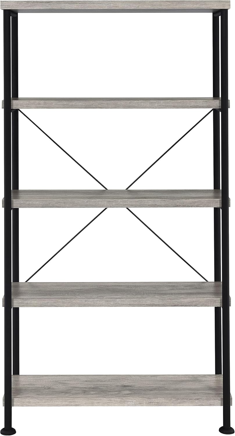Analiese Gray Driftwood and Black 4-Shelf Bookcase