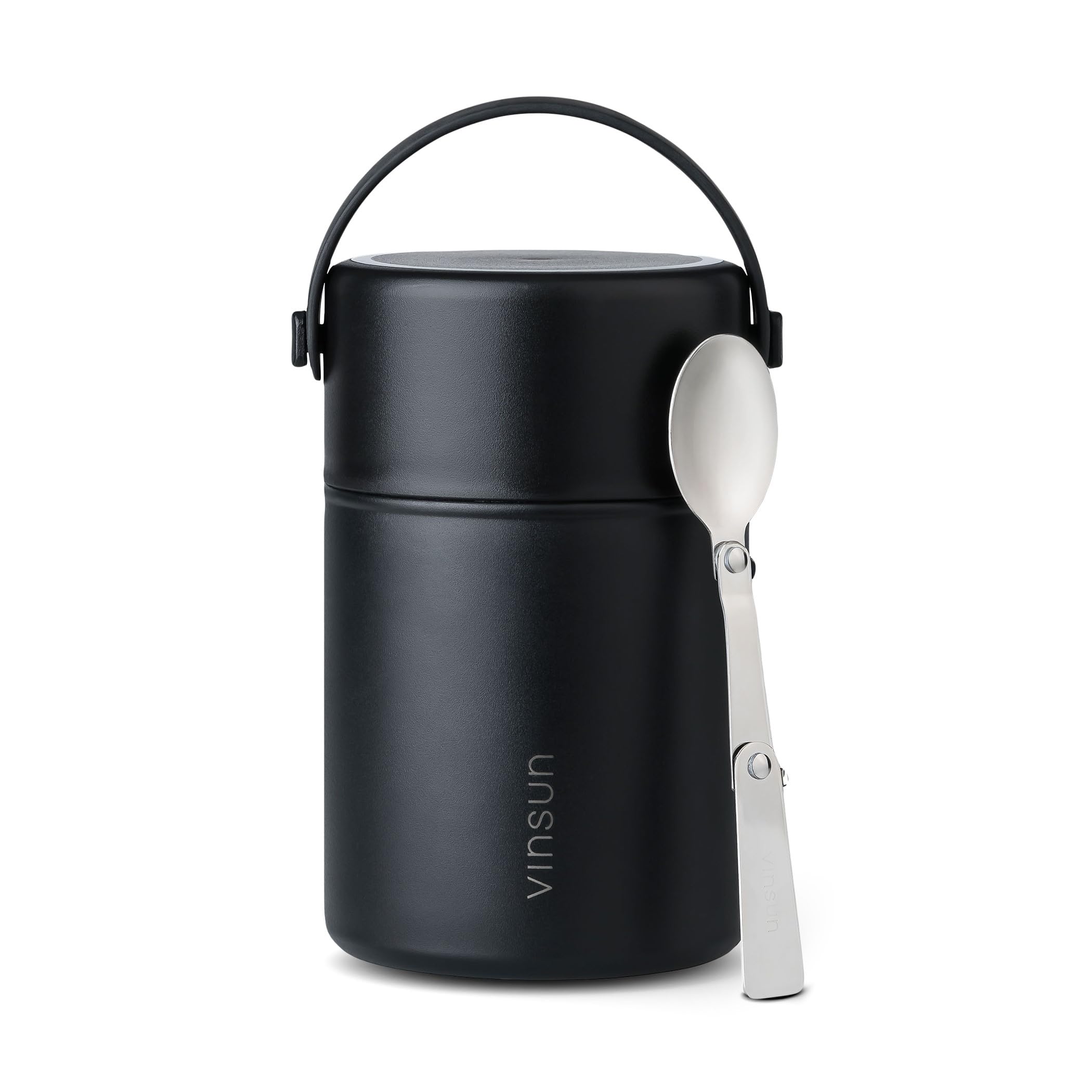 VINSUN Thermal Food Flask 800ml with Folding Spoon - Stainless Steel Food Container, Leakproof Soup Flask, Wide Mouth Insulated Food Jar for Hot or Cold Food