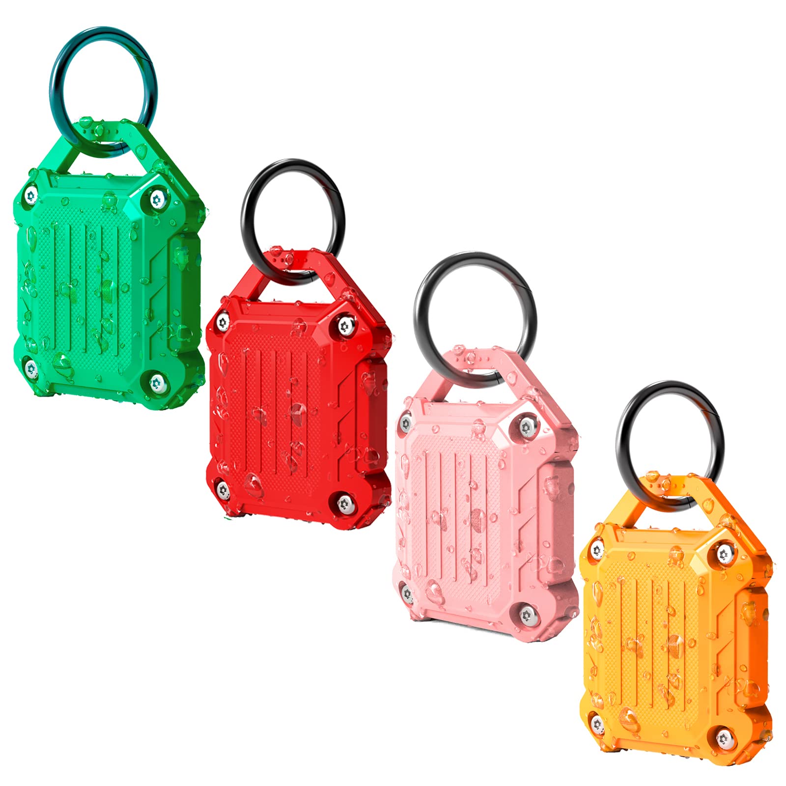 DOVICK- Waterproof Airtag Keychain Holder Case,Screw Full Cover Compatible with Apple Air Tag Tracker Key Ring (Mix 4 Pack)