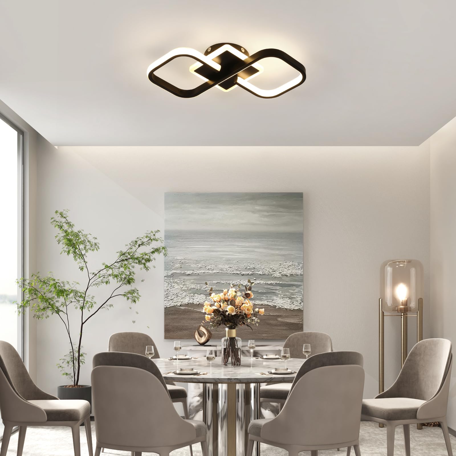 Lámpara de Techo LED Negro Regulable con Mando 3000K-6500K, 40.5CM | 40W 4500LM Plafon LED Techo Cuadrado con Mando 3000K-6500K, Luz de Techo Acrílico para Salon Dormitorio Comedor