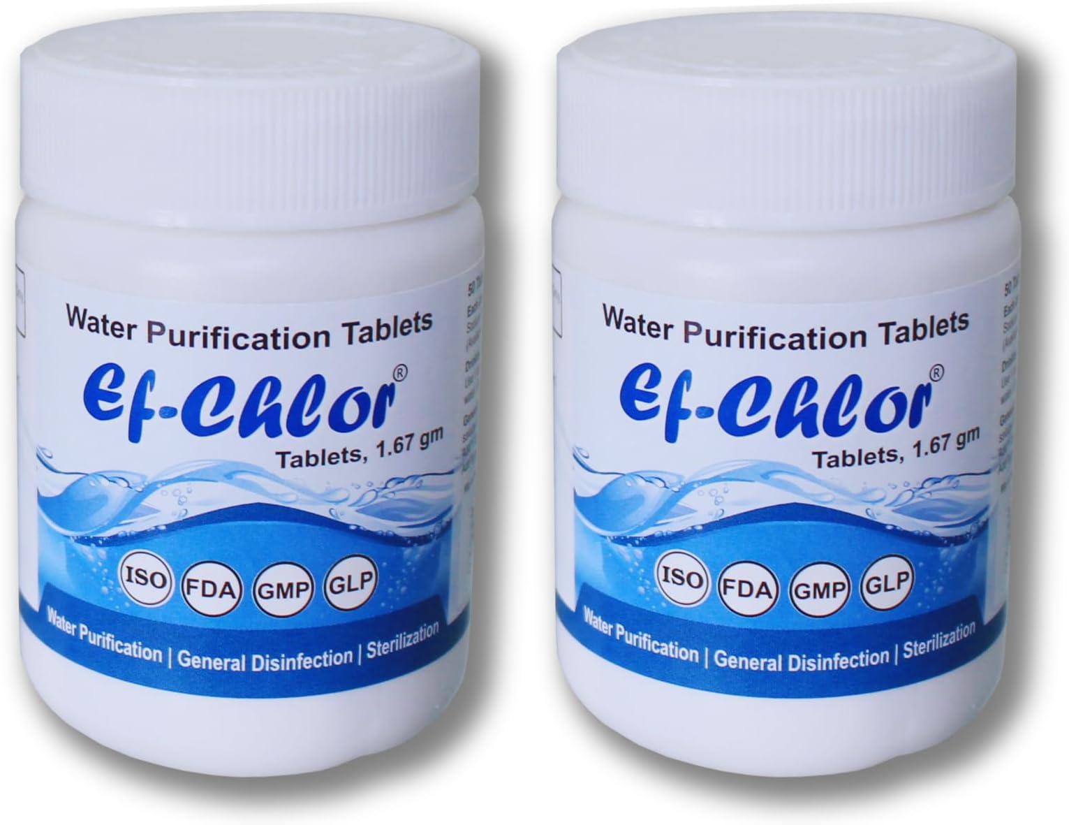 Ef-Chlor 1.67gm Water Purification Tablets for Overhead & Underground Tank Water 1-Tablet purifies 500 litres Water-Jar of 50 Tablets Combo Pack of 2 jar (100 Tablets purify 50000 litres Water)