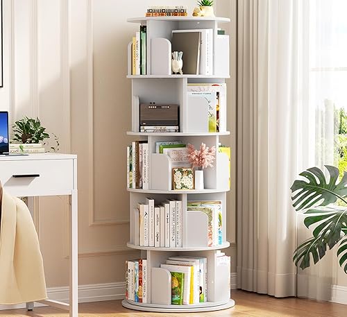 Miniatura 15 de Aheaplus Estantería giratoria de 6 niveles, torre de estantería giratoria de madera, estantería redonda giratoria de 360 grados, estante giratorio