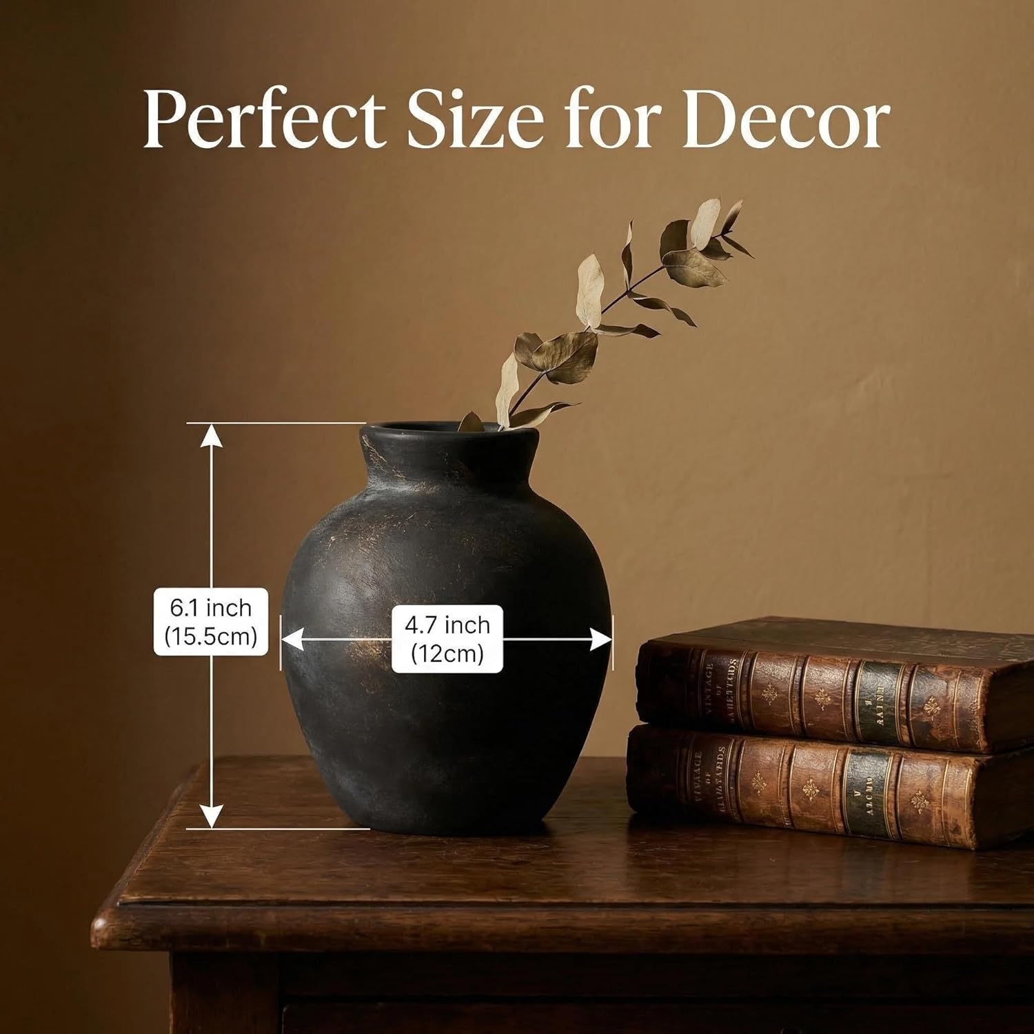 Rustic Terracotta Pot, Bronze Ceramic Flower Vase 6.1 Inch, Farmhouse Boho Centerpiece for Home Decor, Living Room, Table, Shelf, Mantel & Bathroom