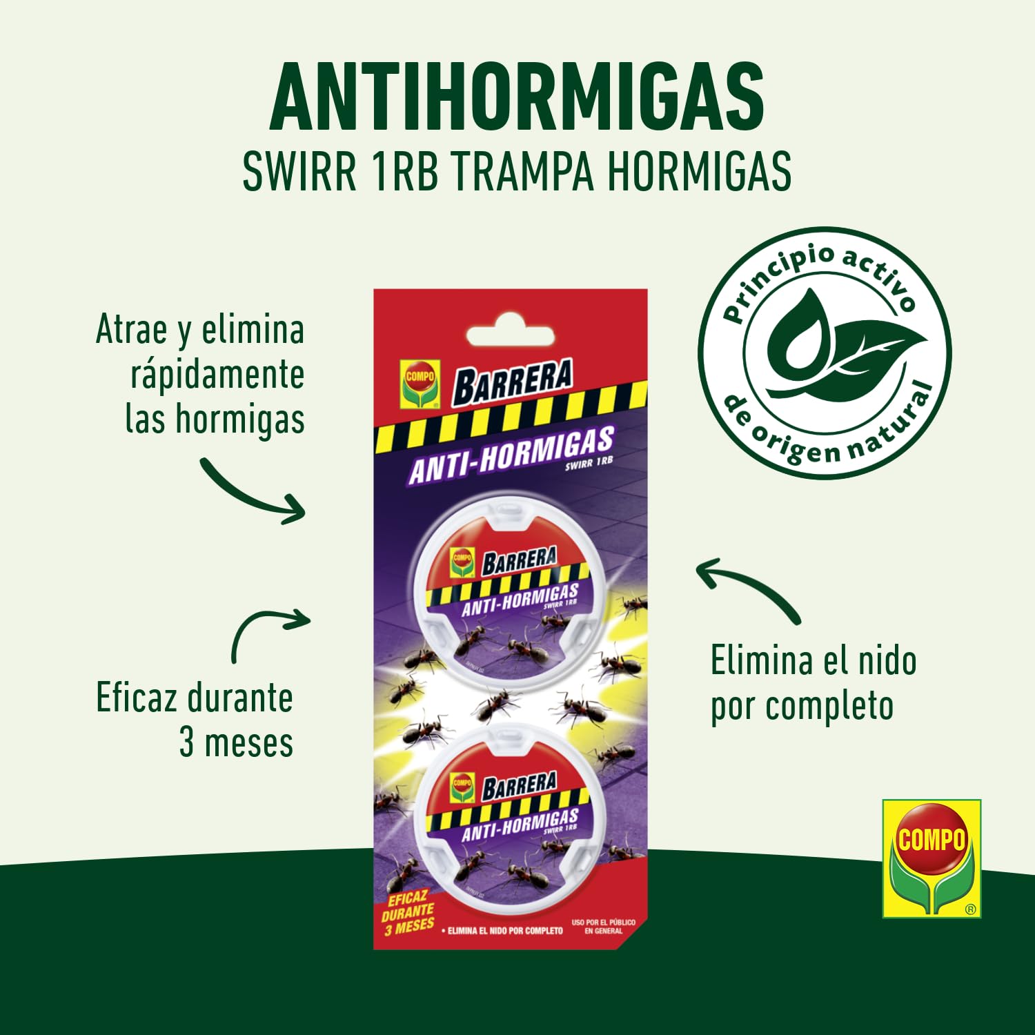 Compo Repelente Barrera de Insectos Cebo antihormigas, Control de Hormigas en el salón, Comedor y terraza, 2 Unidades de 10 g (2069902011)