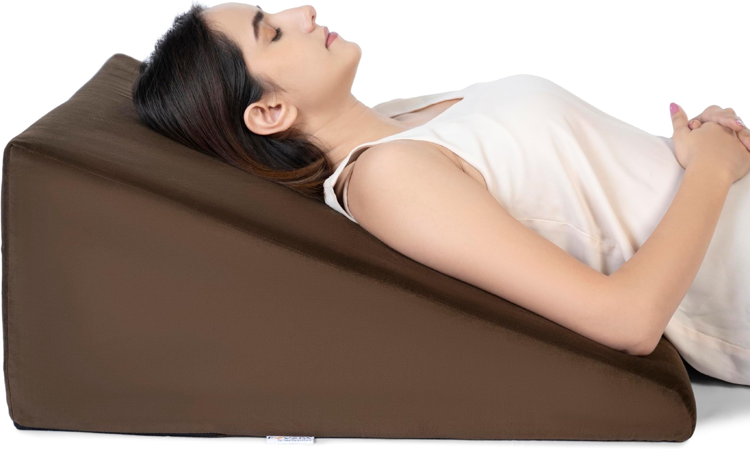 FOVERA Bed Wedge Pillow with Memory Foam, Back Support Cushion for Acid Reflux, GERD, Snoring, Post Surgery, Pregnancy and Relaxing in Bed (Velvet Brown, Large - 26 x 24 x 11 Inch, Pack of 1)
