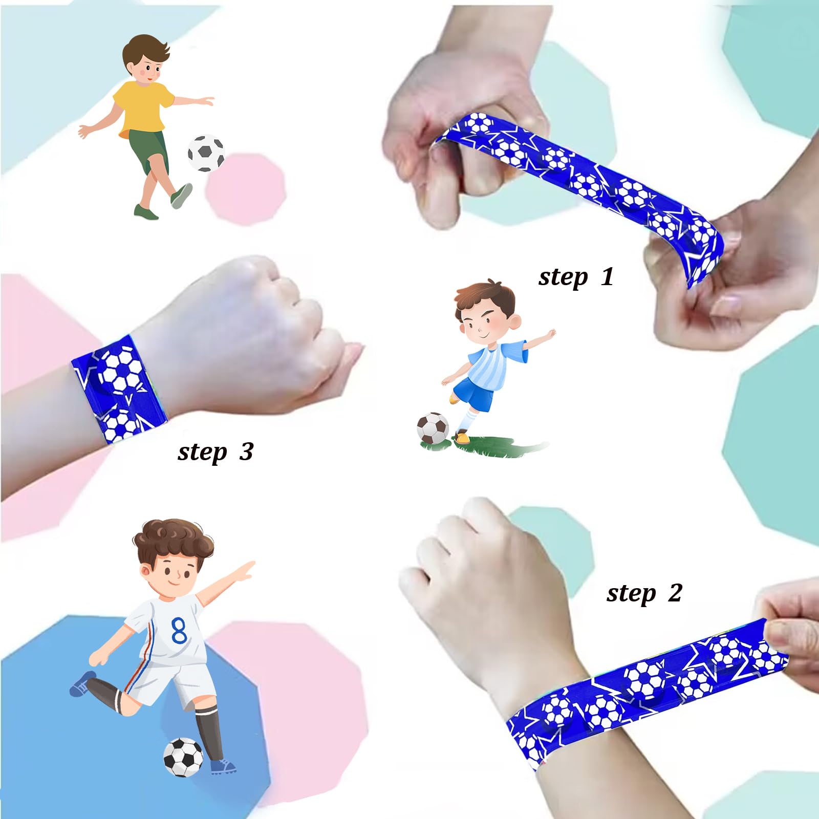 POPOYU 24Pcs Football Slap Bracelet Cadeau d’Anniversaire Enfant Garçons Filles