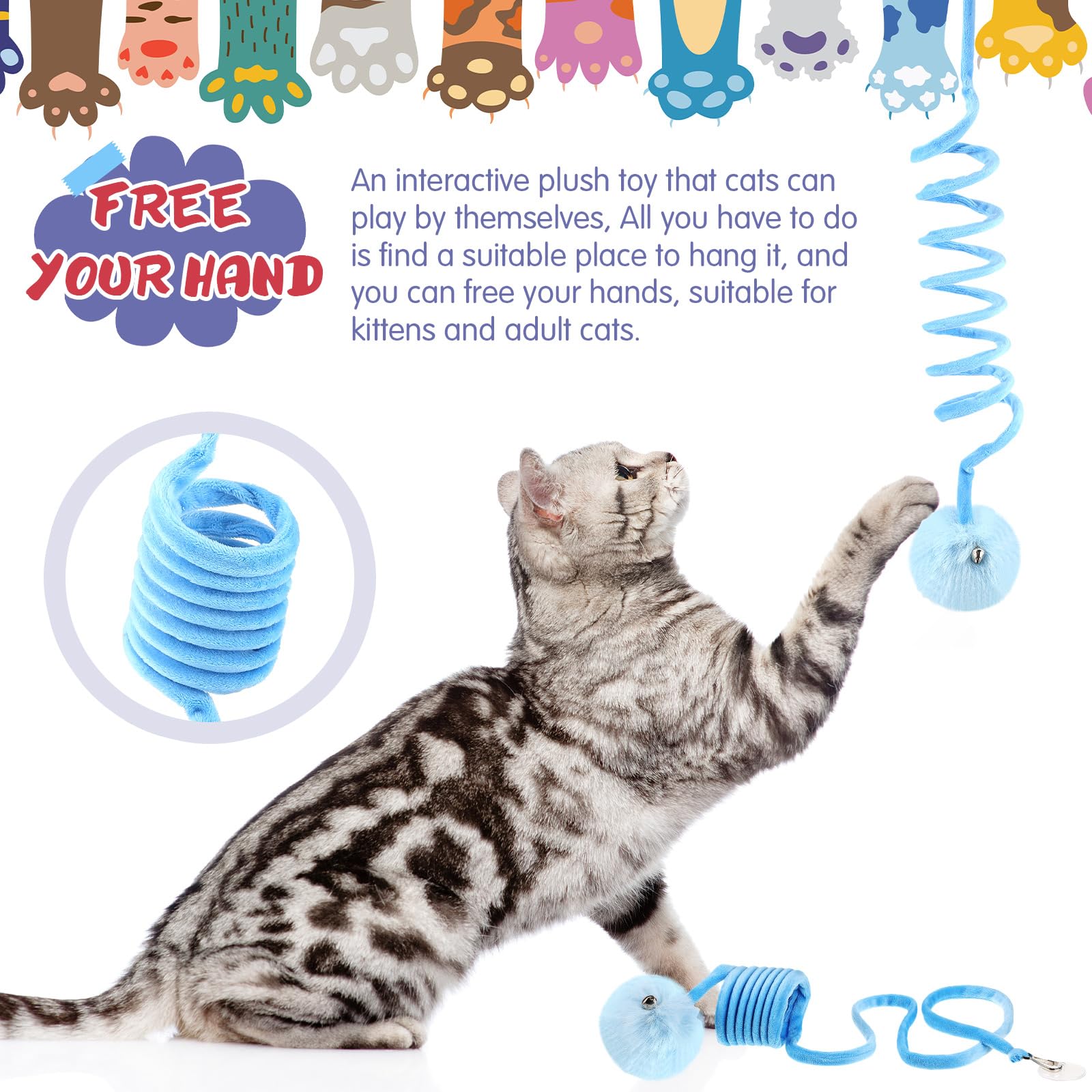Gemscream Paquete de 46 juguetes interactivos para gatos a granel con ratones de piel, sonajero, juguetes para gatos, resortes para gatos, bolas arrugadas, pompón, campana, bola de sisal, rompecabezas