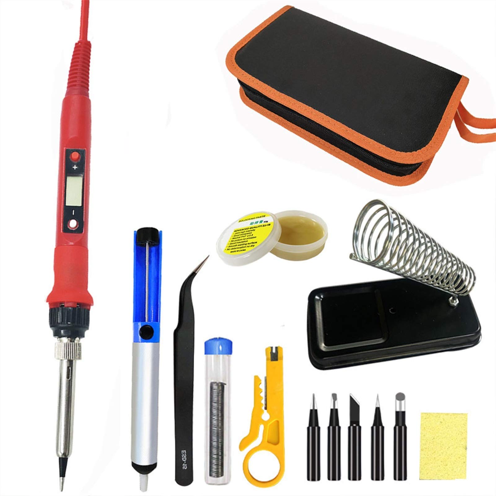 kit saldatore Staion del ferro da saldatura del saldatore del saldatore elettrico digitale 80W della saldatura con la borsa del flusso della pasta di saldatura Suggerimenti per le punte del flusso del