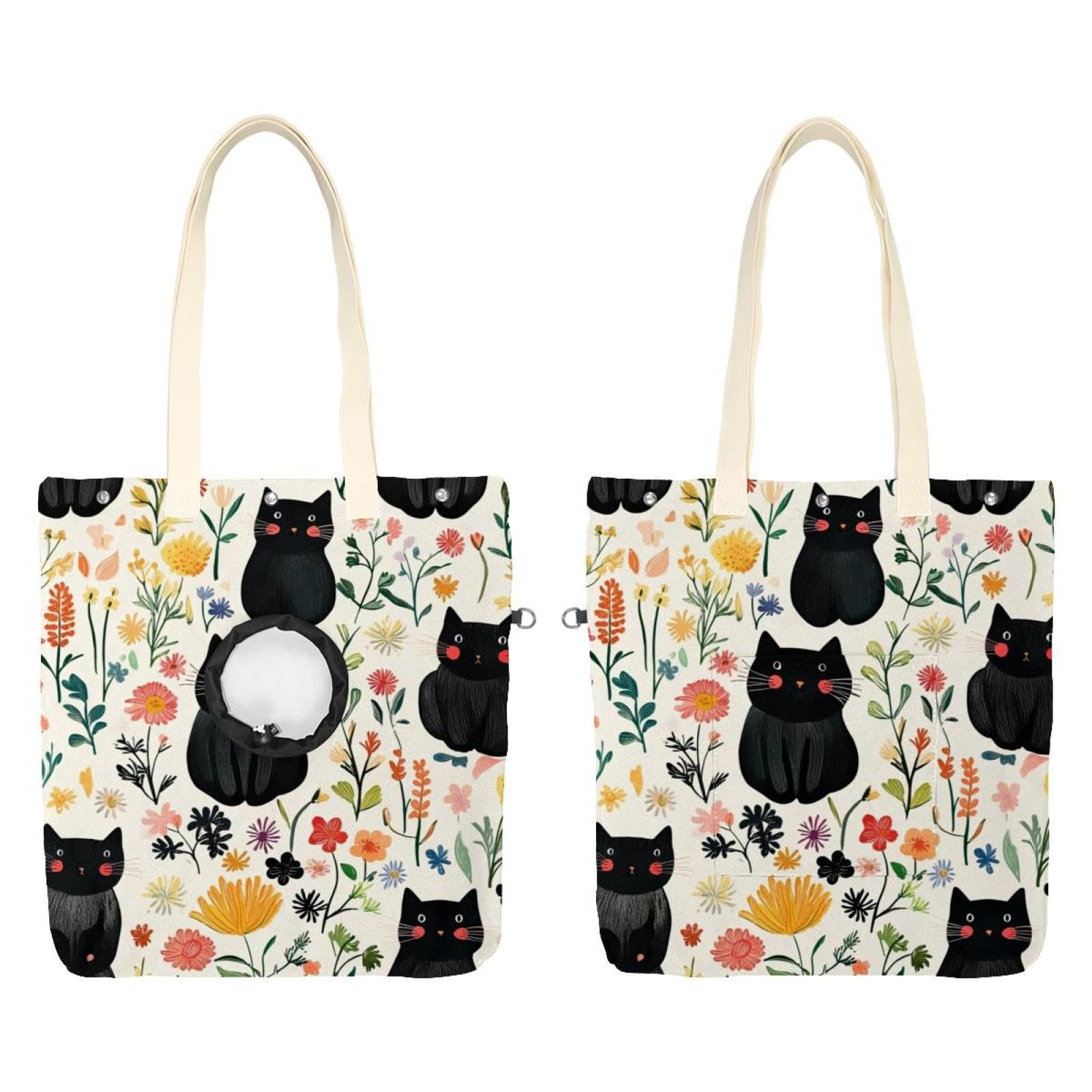 Bolsa para mascotas de lona tipo bandolera con estampado original de flores