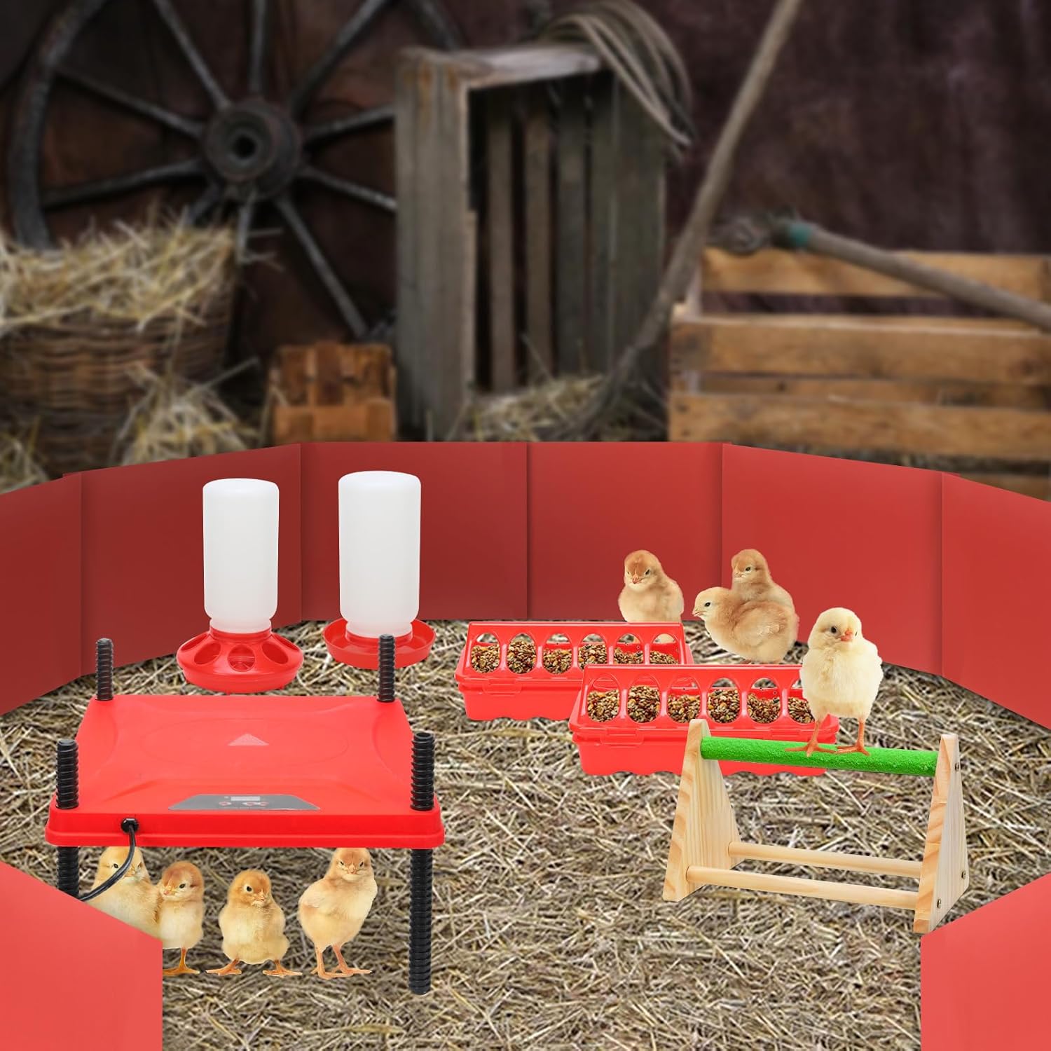 Chick Brooder Box,Chick Starter Kit with Chicken Brooder Heating Plate, Chicks Perch, Flip Top Poultry Feeder, Baby Supplies for Baby Chicks, Duck and Quail