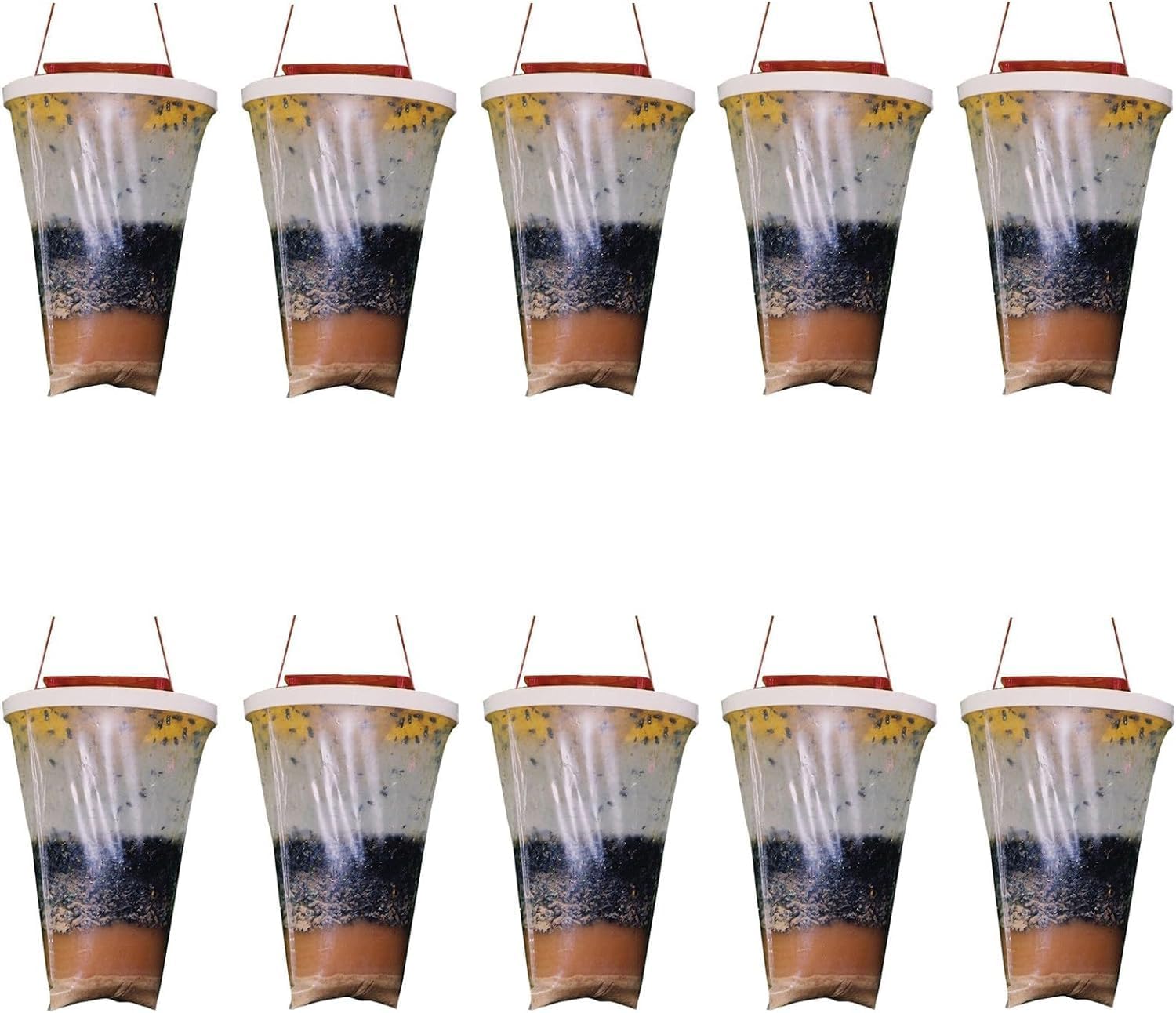 Fly Trap Bags, Hanging Fly Trap Bags, Fruit Fly Killer, Professional Trap Catches Flies, Insects and Bugs, Ranch Fly Trap with Bait for Outdoor, Gardens, Farms, Cattle farm, Horse Barn (10 Pack)