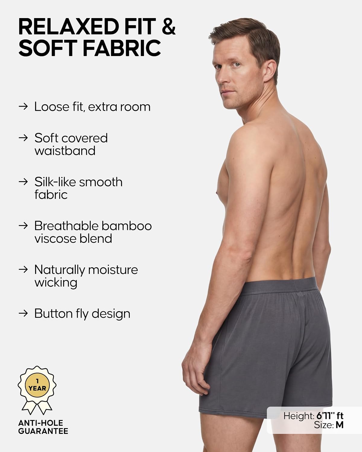 DANISH ENDURANCE Men's Loose Fit Boxers, Viscose from Bamboo, 6-Pack image 2