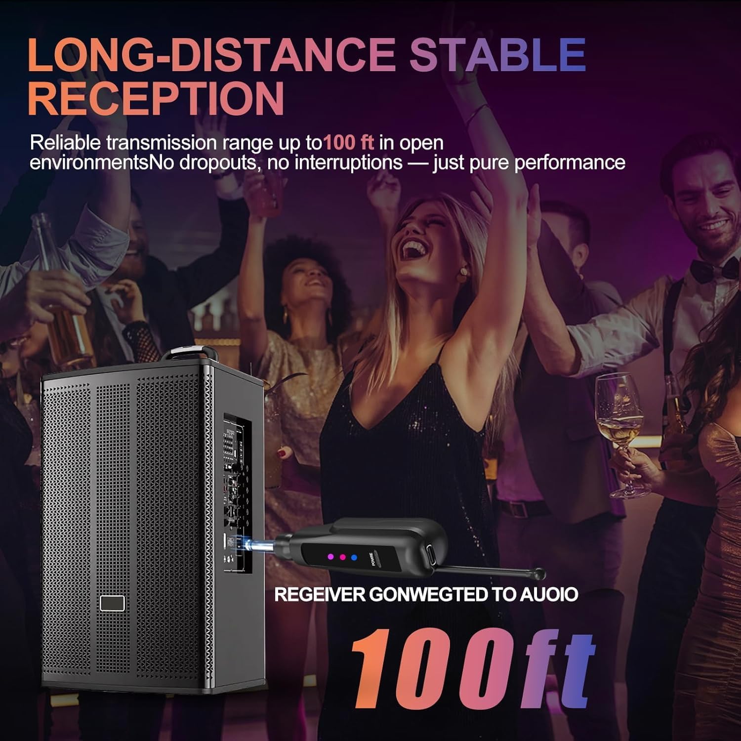 Aveek Wireless Microphone System, 2 Rechargeable Mics and Receiver, Plug & Play for Karaoke Machine, Party Speakers, Home Entertainment, Wedding & Events - Crystal Clear Sound, 100ft Range - Image 5