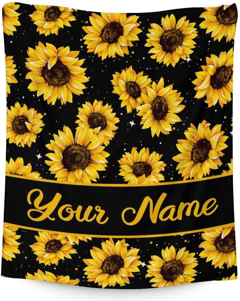 Custom Name Blanket for Women - 80x60 Inches Twin Size Sunflower Blankets for Sunflower Lovers - Cute Throw Blanket Gifts for Bed, Living Room Decor - Lightweight & Plush Throws for Mom, Grandma