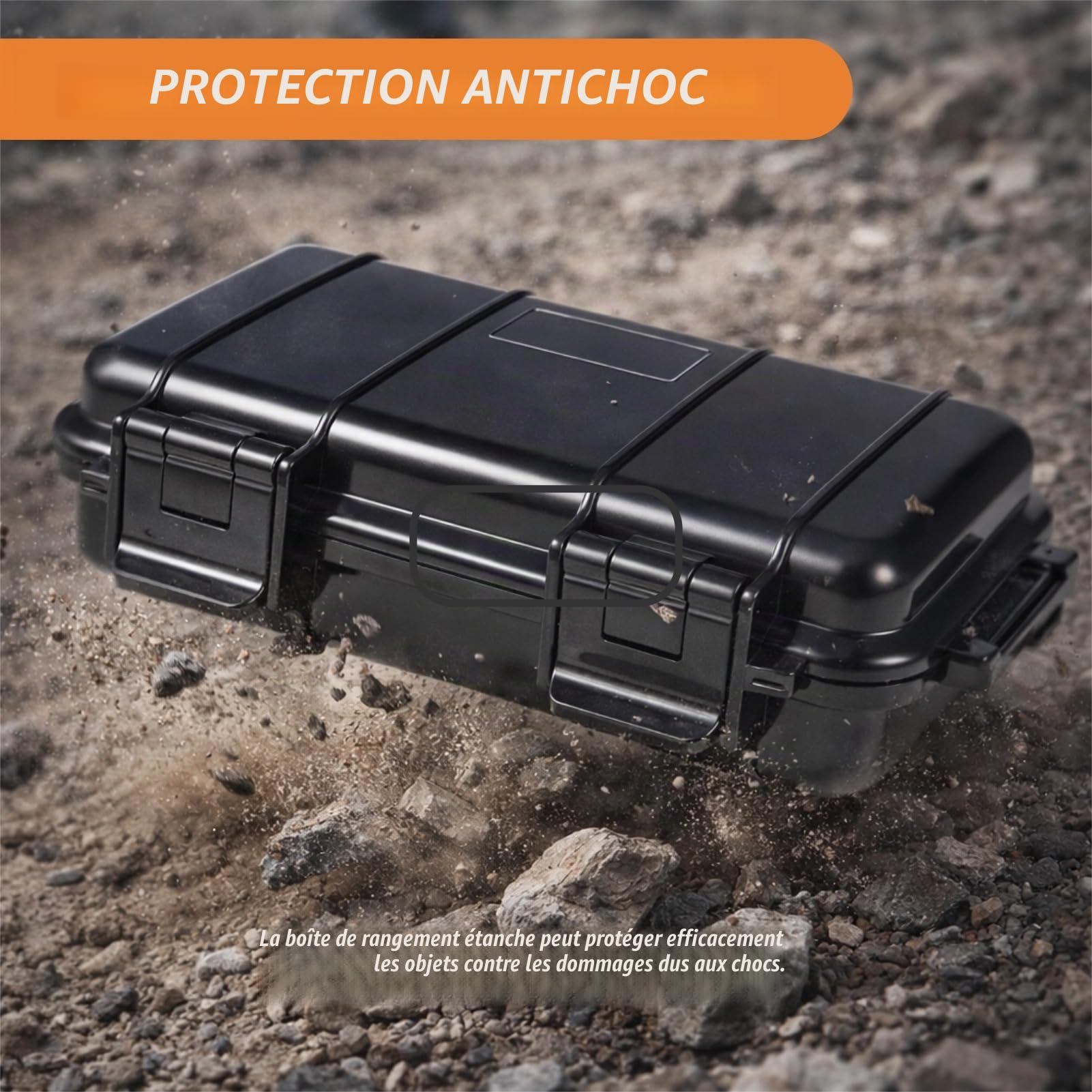 Dilwe VGEBY Boîte de Rangement Sec Antichoc de boîte imperméable, poignée protectrice en Plastique Dure Carry Touch Phone + Mousse + poignée pour la pêche Camping randonnée(L-Noir)