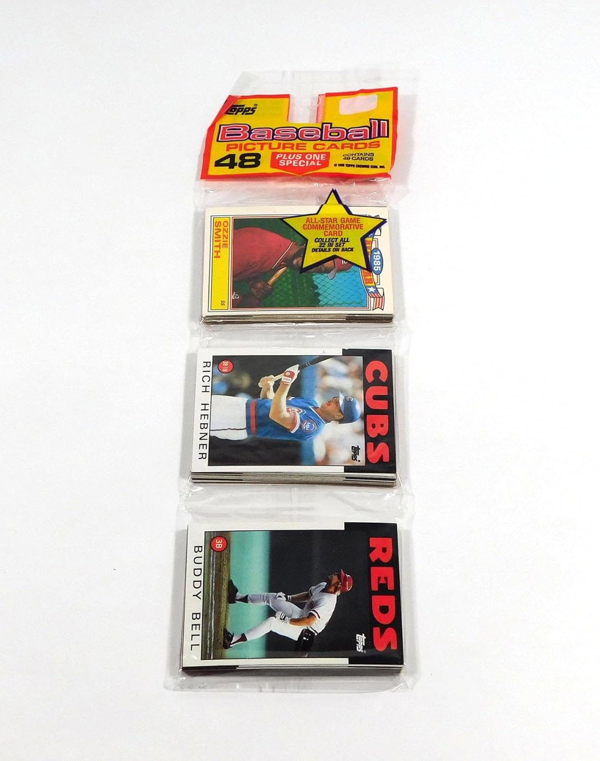 1985 Topps Baseball Un-Opened Rack Pack (48 Cards). Look for The Mark McGwire, Roger Clemens, Kirby Puckett Rookie Cards