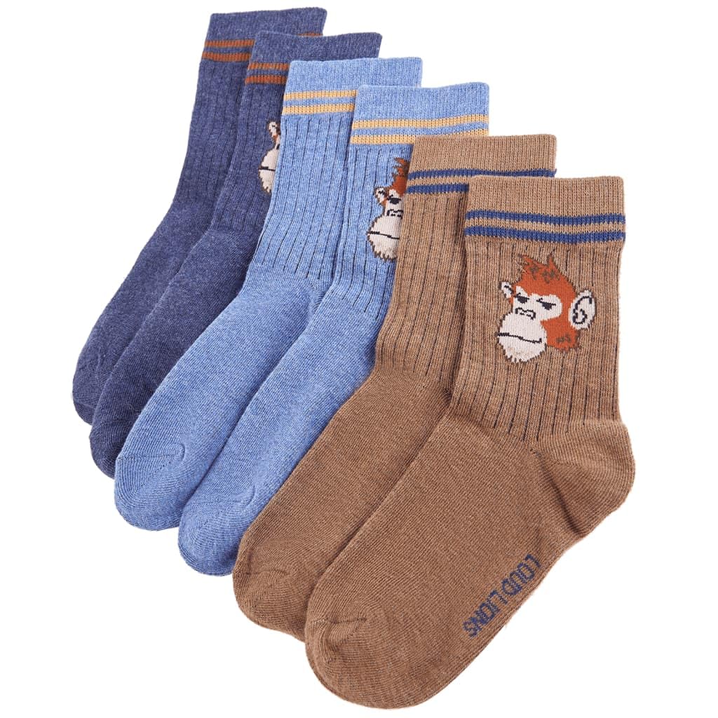 Calzini per bambini, 5 paia di calzini in cotone con motivo scimmia e strisce colorate, EU 30-34, per ragazze e ragazzi, antiscivolo, caldi, morbidi, ideali per l'asilo, lo sport e la vita