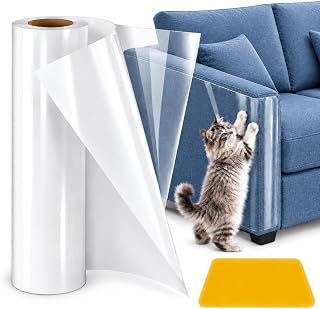 Katzen Kratzschutz Sofa Transparent(43cm x 5m), Kratzschutzfolie, Katzenschutz Selbstklebend Tape Extra Long, Wandschutzfolie Selbstklebend für Möbel Tür Wand