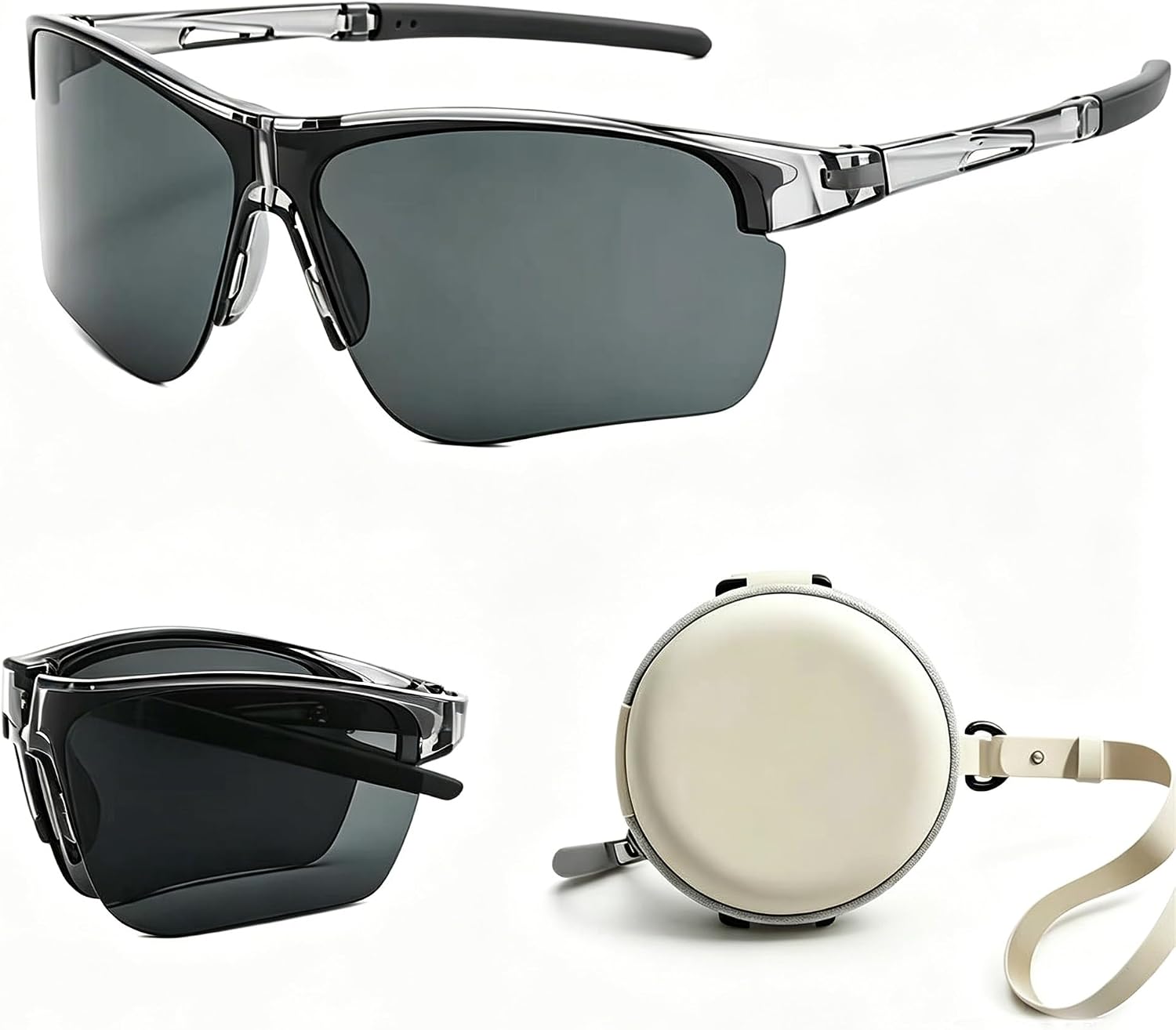 Foldable Sports Sunglasses, UV400 Glasses for Men Women with Case