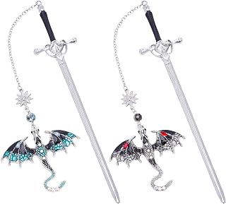 Cool Dragon Sword Bookmarks - 2 PCs Fantasy Metal Book Marks Blue Black Unique Page Maker Gifts for Reading Men Boys Kids Novel Fans Lovers Student Teacher Christmas School Office Supplies