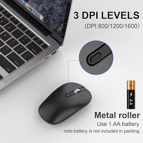 Miniatura 7 de cimetech Ratón Bluetooth para laptop, mouse inalámbrico silencioso delgado, mouse de computadora portátil con receptor USB, rueda de desplazamiento