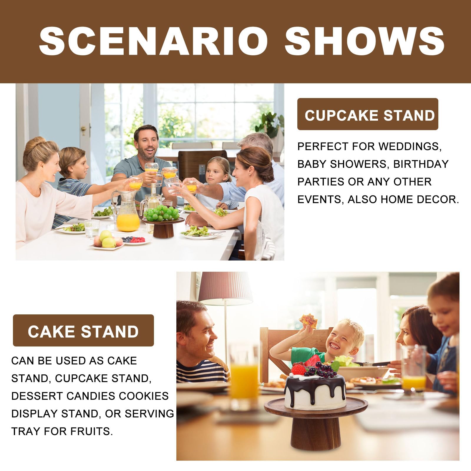 Soporte para Pasteles de Madera Multiusos Diseño Elegante para Fiestas y Bodas, Bandeja Resistente para Tartas de Cumpleaños y Postres