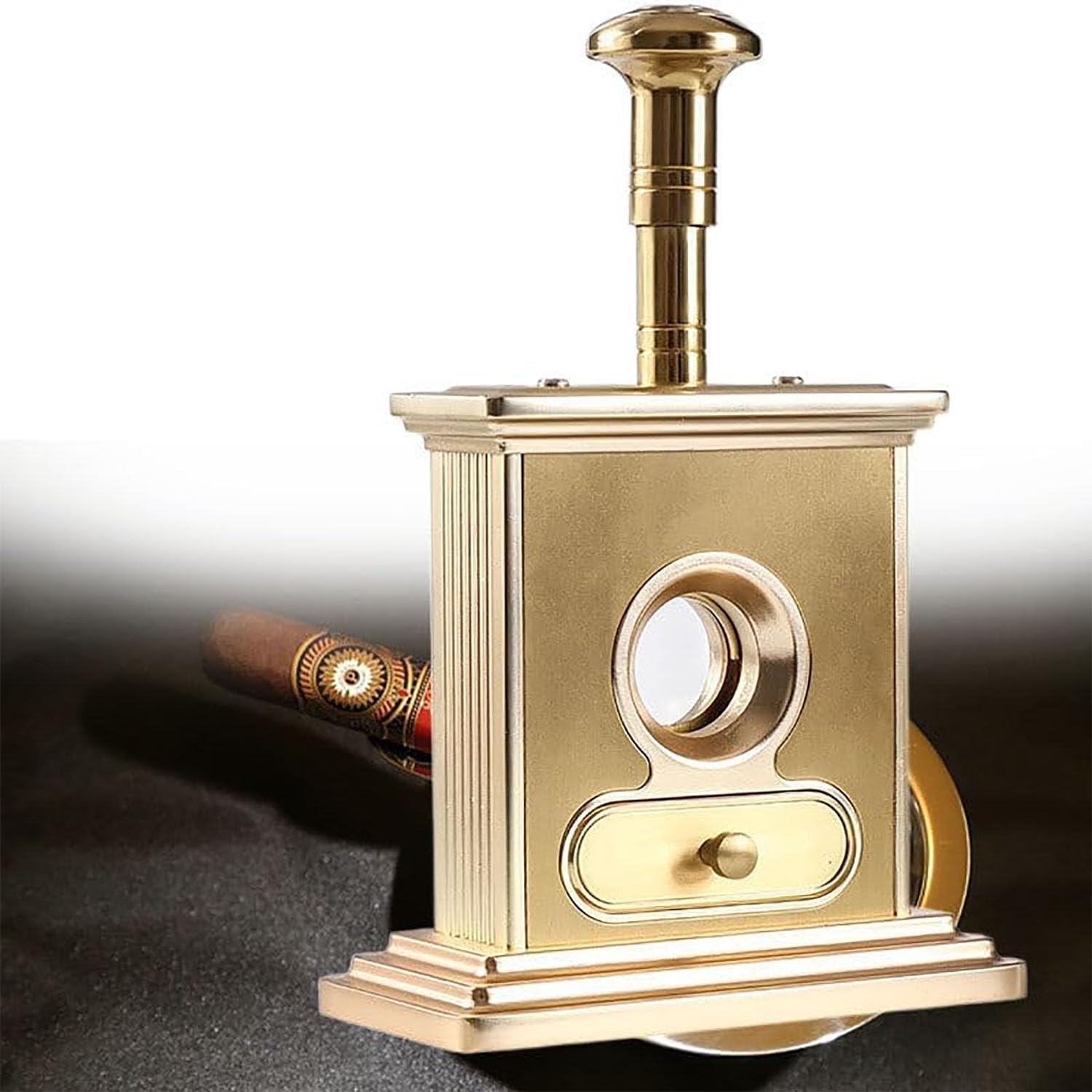 Desktop Cigar Cutter Guillotine, Table Top Guillotine Cigar Cutter with Drawer and Stainless Steel Precision Blade, 22mm Ring Diameter (Black)