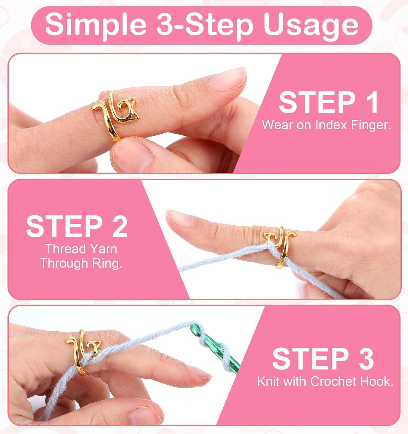 5 Pcs Crochet Tension Ring, Cat Shape Crochet Tension Rings, Adjustable Finger Yarn Guide Rings for Crocheting, Women, DIY Craft Projects