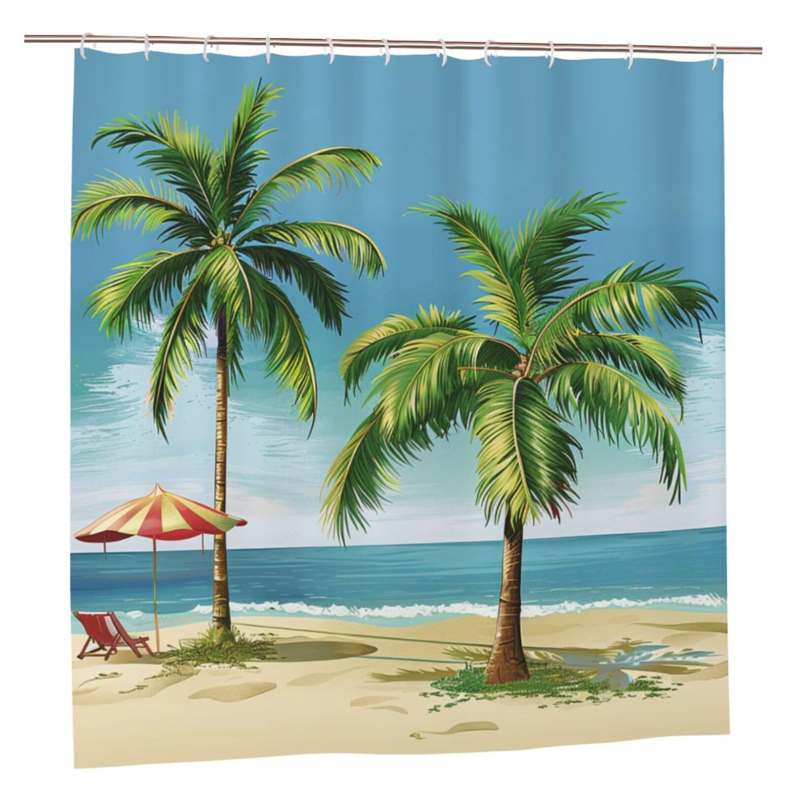 BWWHCCTI Tropical Palm Tree Printed Shower Curtain With 12 Plastic Hooks Opaque Quick Drying Waterproof Shower Curtains Sets For Bathroom 183x183 CM