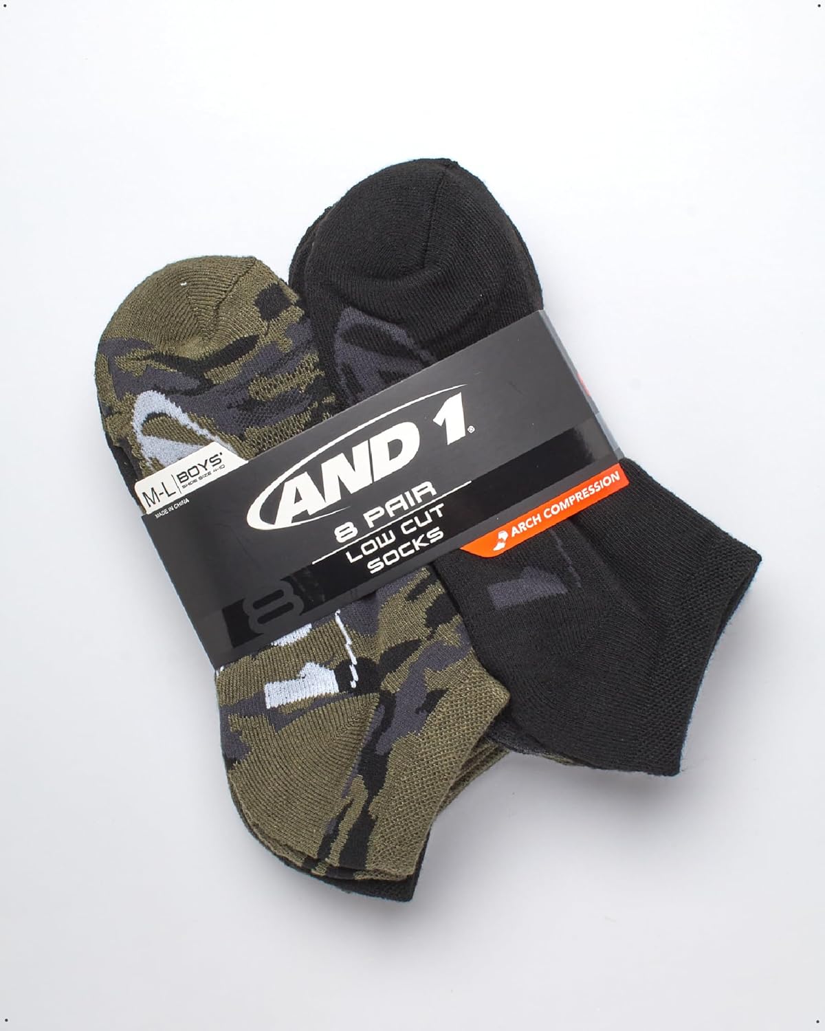AND1 Boys Low Cut Socks -8 Pack Breathable Moisture-Wicking Cushioned Athletic No Show Socks for Boys - Image 3
