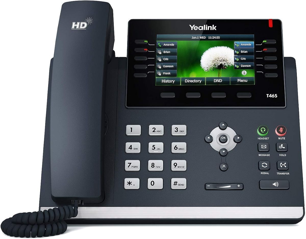 Yealink SIP-T46S Teléfono IP Gigabit ultraelegante, 10 teclas de línea se pueden programar con hasta 27 funciones en vista de 3 páginas (renovado)