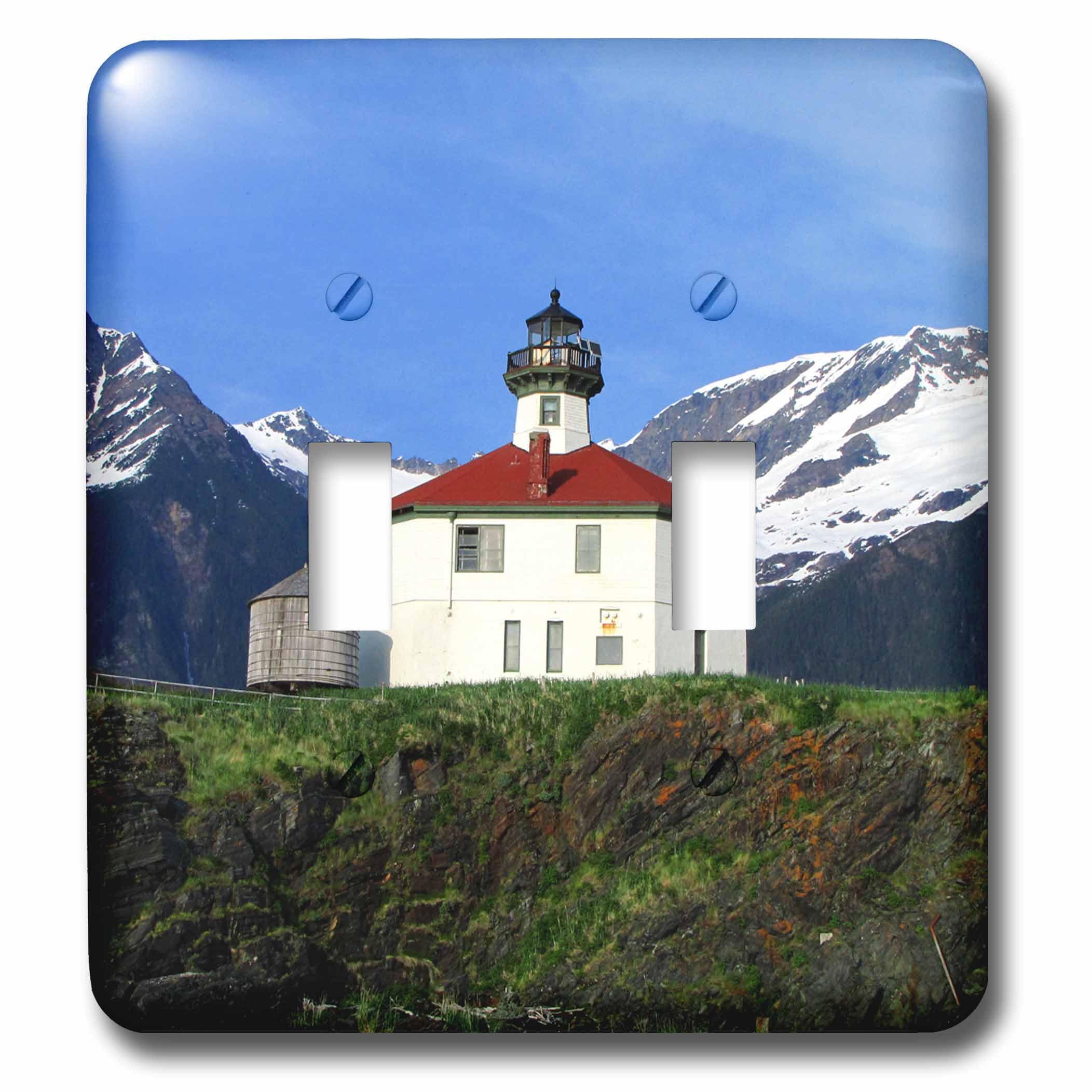 Double interrupteur à bascule Alaska avec phare de roche bordée 3dRose lsp_21607_2