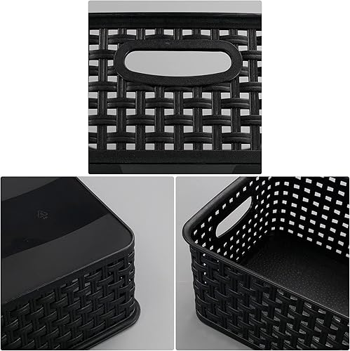 Miniatura 3 de Qqbine Cesta de almacenamiento tejida de plástico, contenedores organizadores de tejido de plástico, 6 paquetes