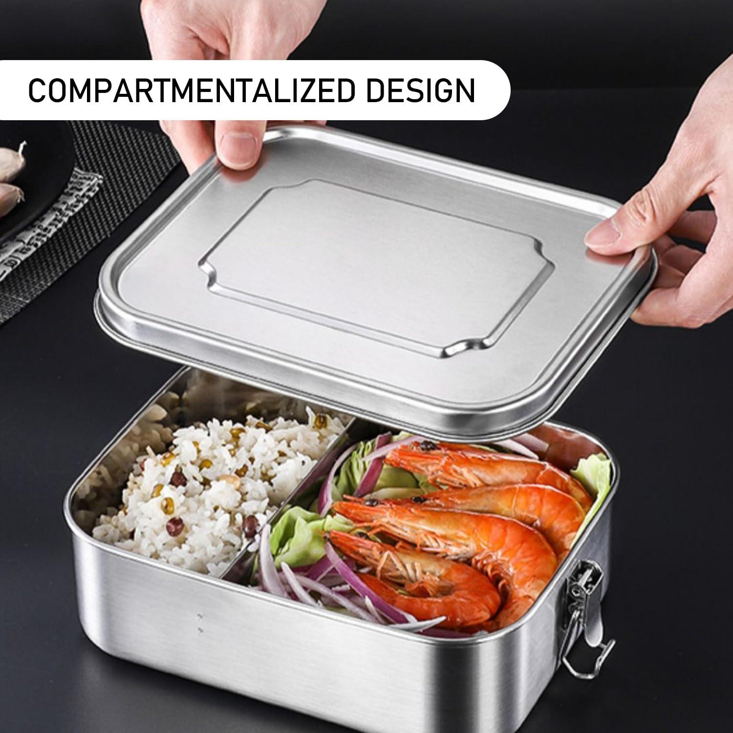 Contenitore Pranzo In Acciaio Inox 304 Da 1200 Ml - A Prova Di Perdite Con Divisorio E Cucchiaio Pieghevole - Ecologico Per Adulti E Bambini