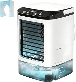 Mobile Klimaanlage Ventilator mit Sprühnebel, Luftkühlgerät Leise Mobile Klimaanlage mit 900ml Wasserbehälter, 3 Lüftungsstufen & 2 Sprühmodi, Mini Klimatisierung für Schlafzimmer Outdoor (Weiß)