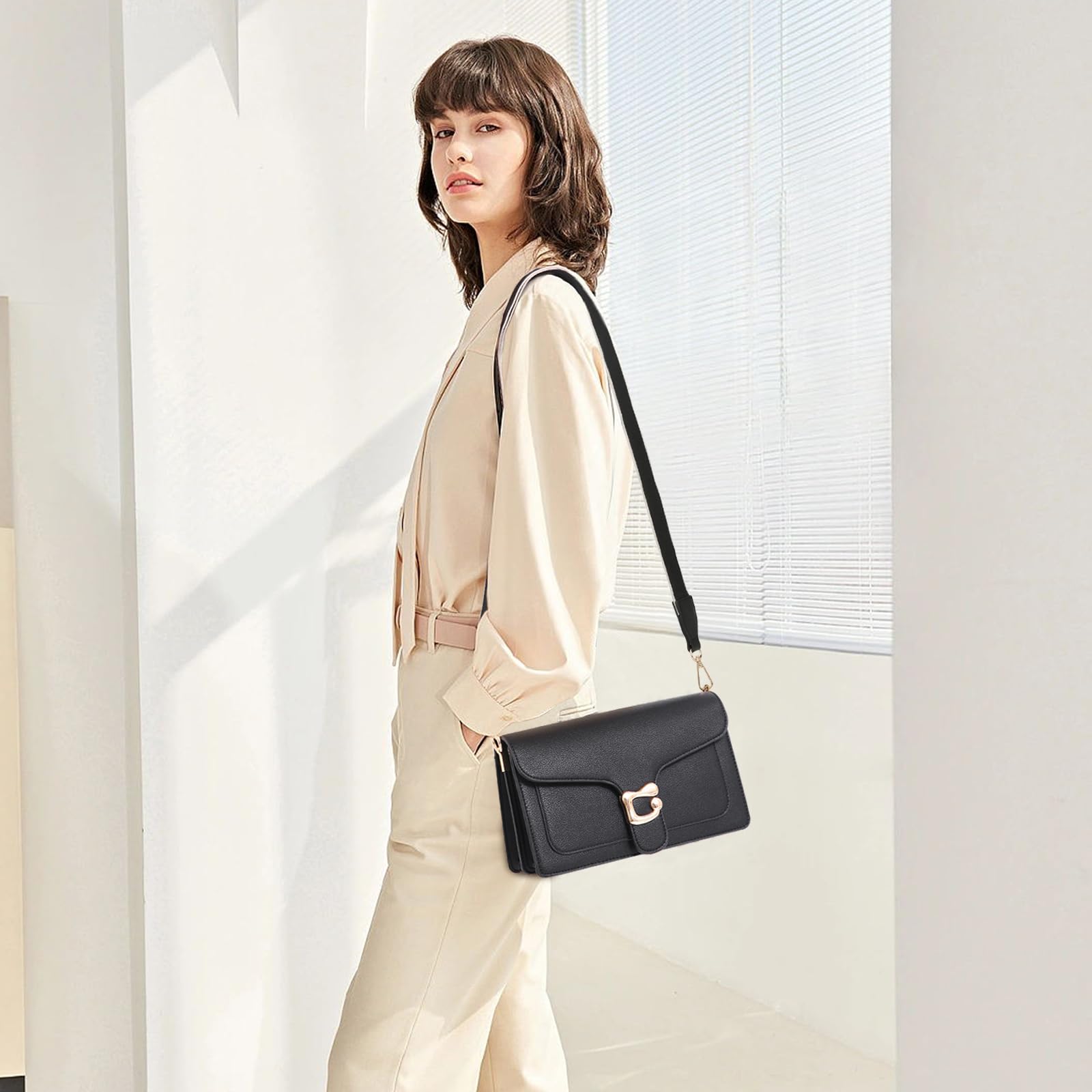 Travistar Sac a Main Femme en Cuir Sac Bandoulière Femme Petit Sacs Bandouliere Pochette Sac à Main Tendance Sacoche Portés épaule pour Femme Sac de Soirée - Avec 2 Larges Sangles Amovibles | 2 sangles détachables