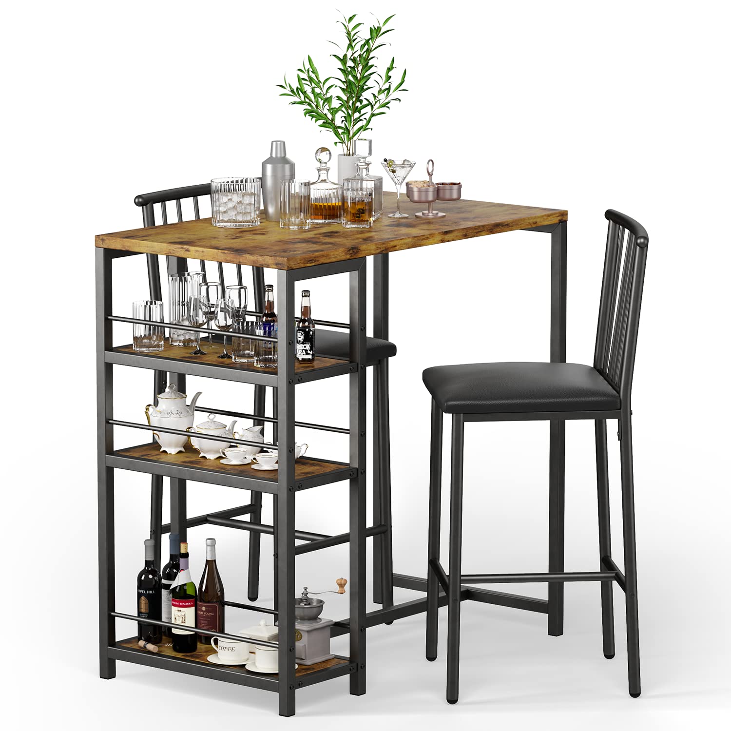 Buy Gizoon Bar Table and Chairs Set for 2 with 3 Storage Shelves