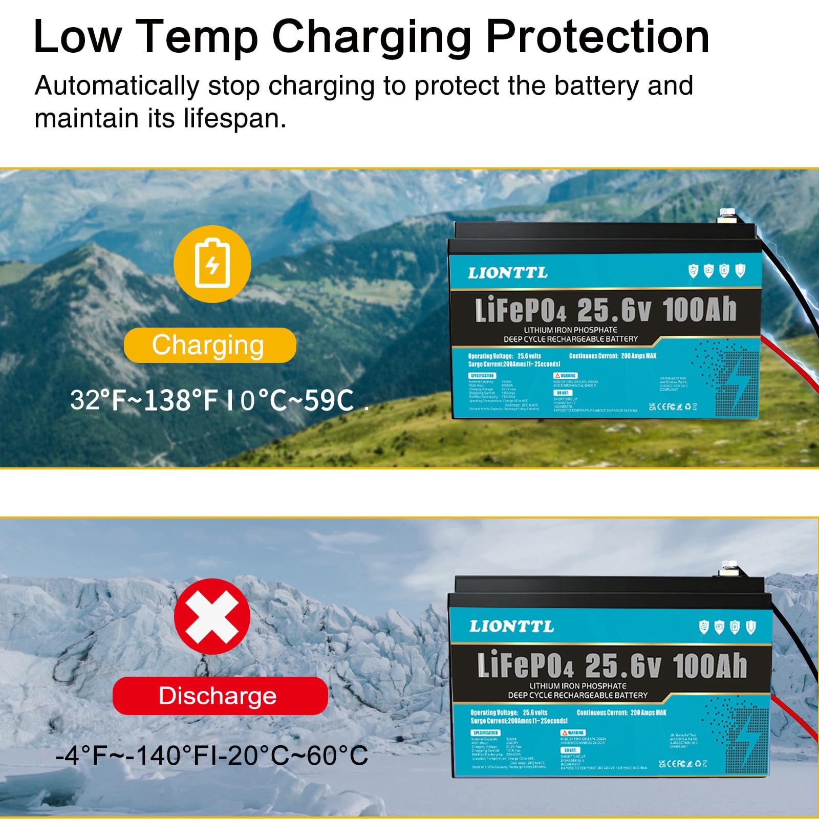 Batterie a lunga durata,Lifepo4 Batteria 12.8V 200AH batteria al litio ferro fosfato da 5000 cicli profondi,