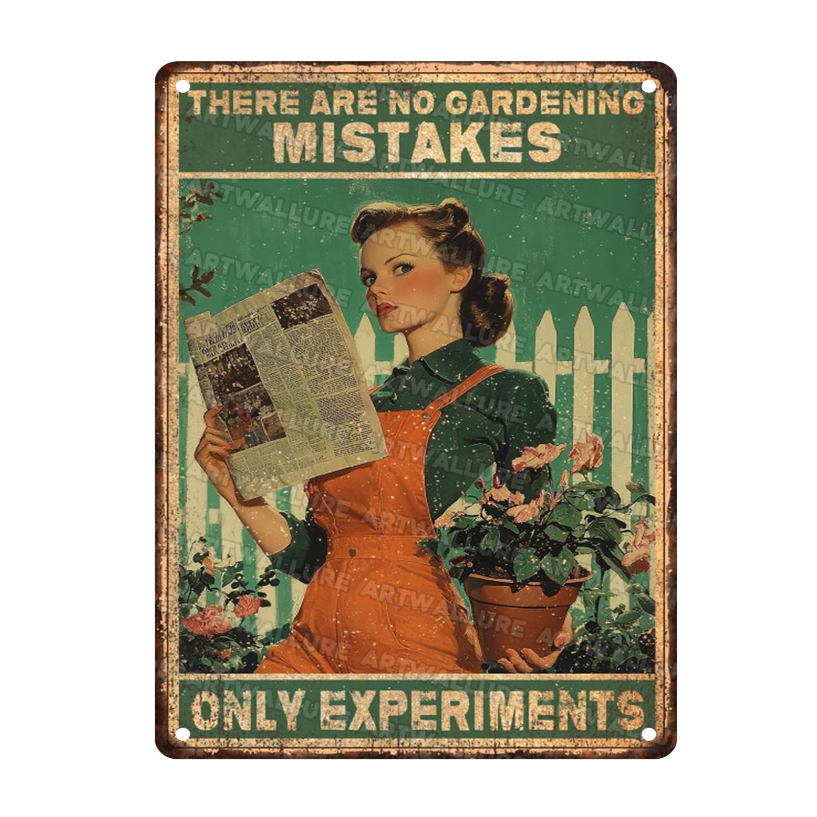 Gardening Girl Metal Tin Sign Rustic Wall Decor Vintage Art There Are No Gardening Mistakes Only Experiments Quote 12x16inch